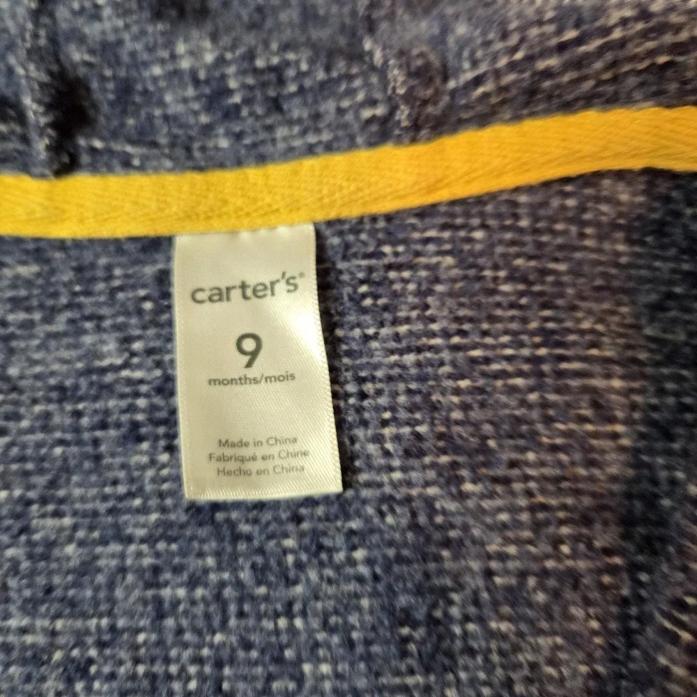 Carter's Hooded Striped Zip Jacket Blue Boys 9 Months Cotton Blend Long Sleeve